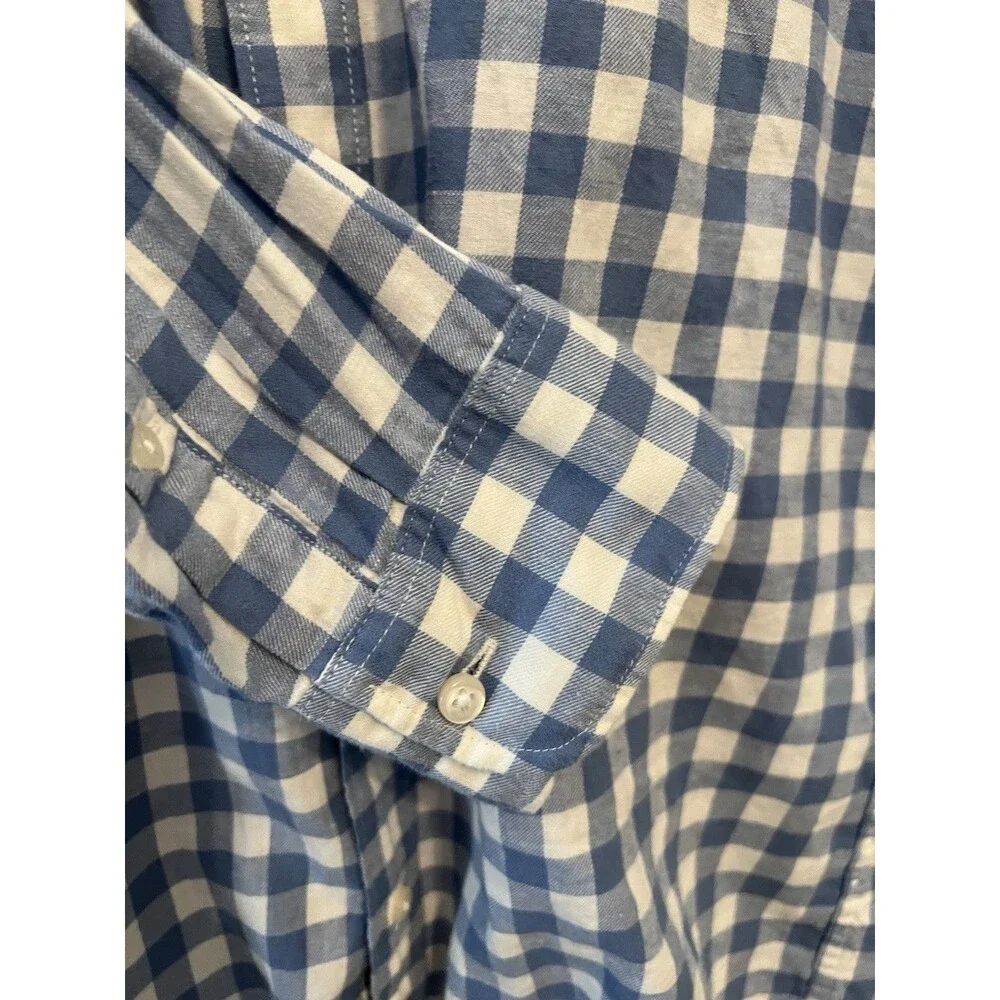 J.Crew Men's Slim Fit Gingham Long Sleeve Button-Down Shirt blue and white Med